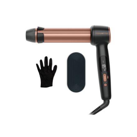 Rowenta CF4620E0 , Twist Curl Curling Iron , Ceramic heating system , Ion conditioning , Barrel diameter 27, 32. 38 mm , Temperature (min) 150 °C , Temperature (max) 210 °C , Number of heating levels 4 , Display LCD , 86 W , Black/Copper
