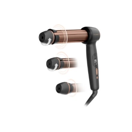 Rowenta CF4620E0 , Twist Curl Curling Iron , Ceramic heating system , Ion conditioning , Barrel diameter 27, 32. 38 mm , Temperature (min) 150 °C , Temperature (max) 210 °C , Number of heating levels 4 , Display LCD , 86 W , Black/Copper