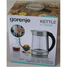 SALE OUT. Gorenje K17GDWII Kettle, Electric, Capacity 1.7 L, Power 2200 W, Stainless steel , SALE OUT. , Gorenje Kettle , K17GDWII , 2200 W , Electric , 1.7 L , 360° rotational base , Stainless steel/Glass , Stainless steel/Transparent , DAMAGED PACKAGING