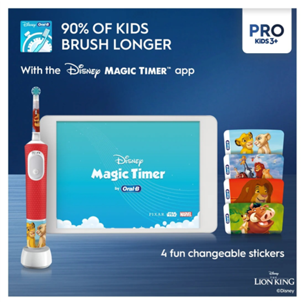 Braun , Electric Toothbrush , Vitality PRO Kids 3+ Lion King , Rechargeable , For children , Number of brush heads included 1 , Number of teeth brushing modes 2