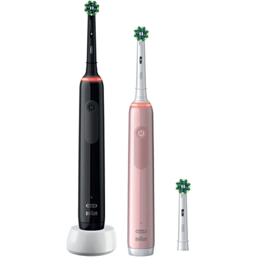 Oral-B Electric Toothbrush , Pro 3 3900N Black/Pink Duopack , Rechargeable , For adults , Number of brush heads included 3 , Number of teeth brushing modes 3 , Black/Pink