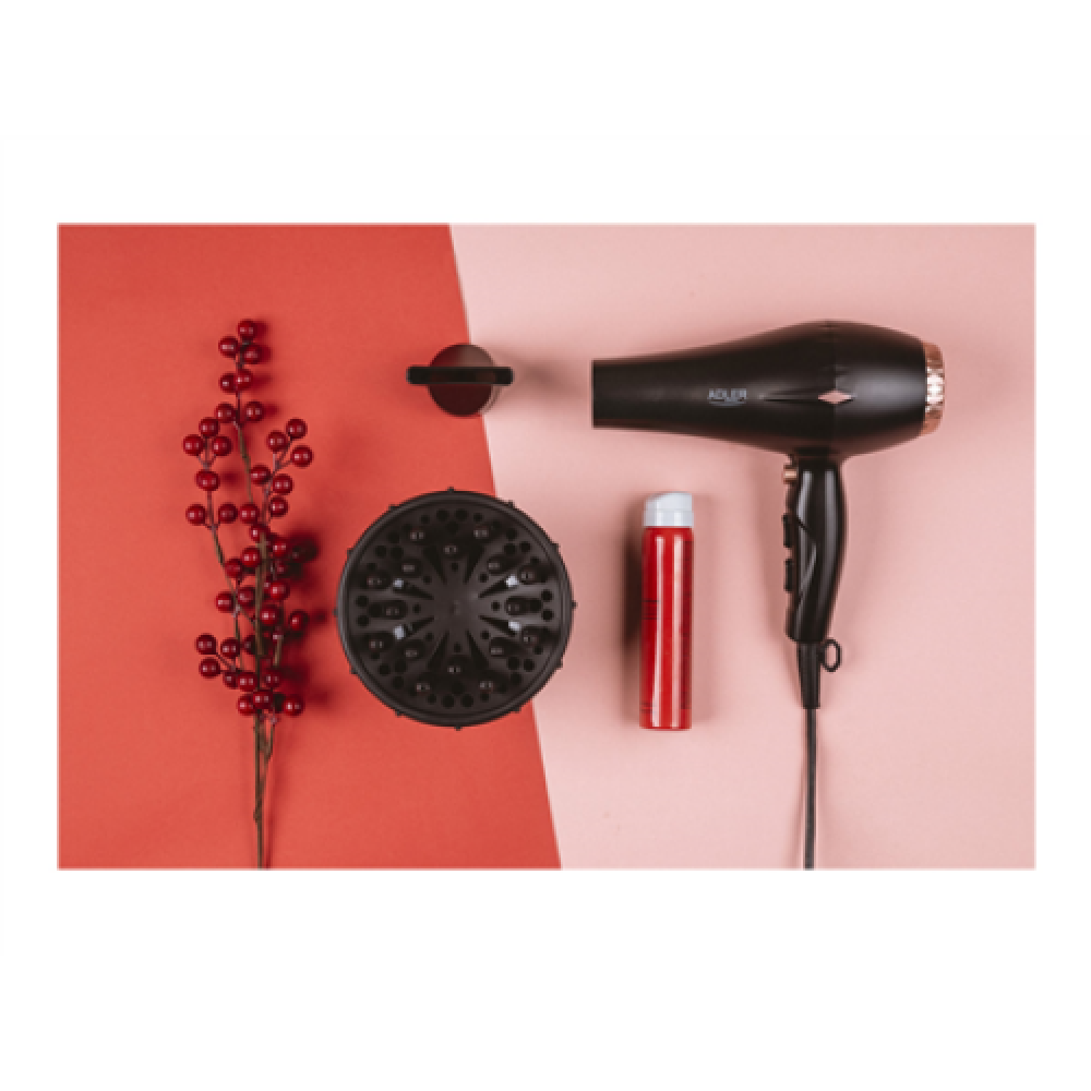 Adler , Hair Dryer , AD 2244 , 2000 W , Number of temperature settings 3 , Ionic function , Diffuser nozzle , Black
