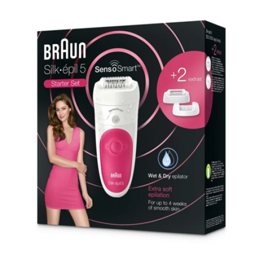 Braun , Epilator , Silk-épil 5 SE5500 , Operating time (max) 30 min , Bulb lifetime (flashes) Not applicable , Number of power levels 1 , Wet & Dry , White/Pink
