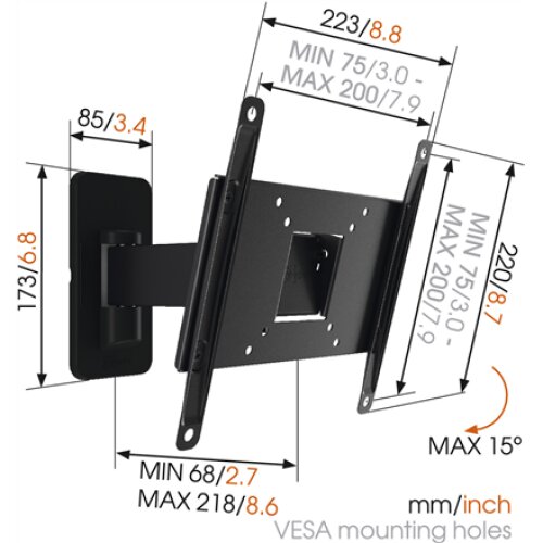 Vogels , Wall mount , MA2030-A1 , Full motion , 19-40 , Maximum weight (capacity) 15 kg , Black