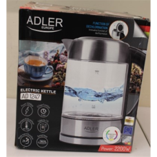 SALE OUT. Adler AD 1247 NEW Kettle, Electronic control, Glass, 1.7 L, 2200, Stainless steel/Transparent Adler Kettle AD 1247 NEW Adler With electronic control 1850 - 2200 W 1.7 L Stainless steel, glass 360° rotational base Stainless steel/Transparent DAMA
