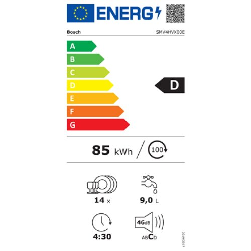 Built-in , Dishwasher , SMV4HVX00E , Width 59.8 cm , Number of place settings 14 , Number of programs 6 , Energy efficiency class D , Display , AquaStop function