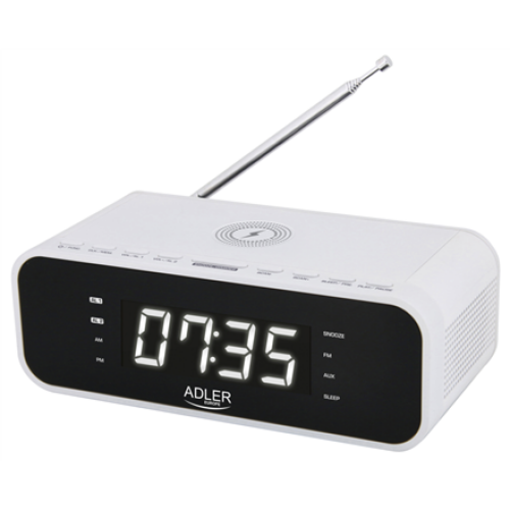 Adler , AD 1192W , Alarm Clock with Wireless Charger , W , AUX in , White , Alarm function