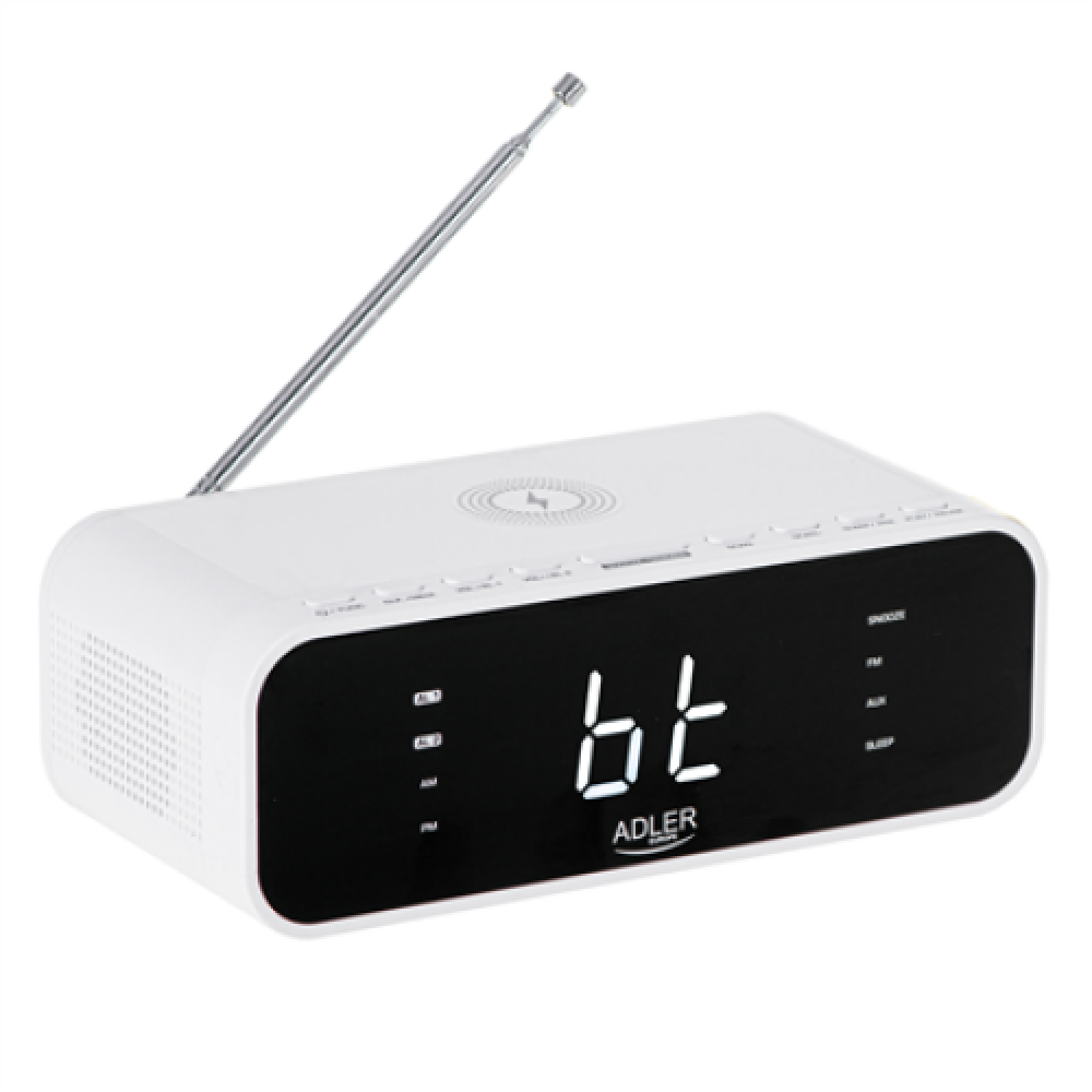 Adler , AD 1192W , Alarm Clock with Wireless Charger , W , AUX in , White , Alarm function