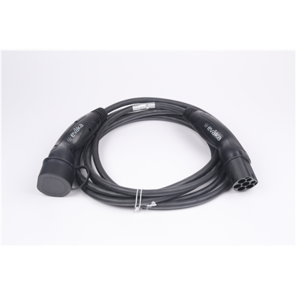 Evaka EV Charging Cable Type 2-Type 2, 22 kW, 32 A, 5 x 6 mm2, 1 x 0.5 mm2, 7 m , ITGAM3872 , Black