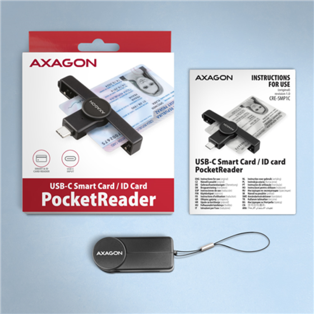 AXAGON Foldable pocket USB-C contact Smart/ID card reader , CRE-SMPC