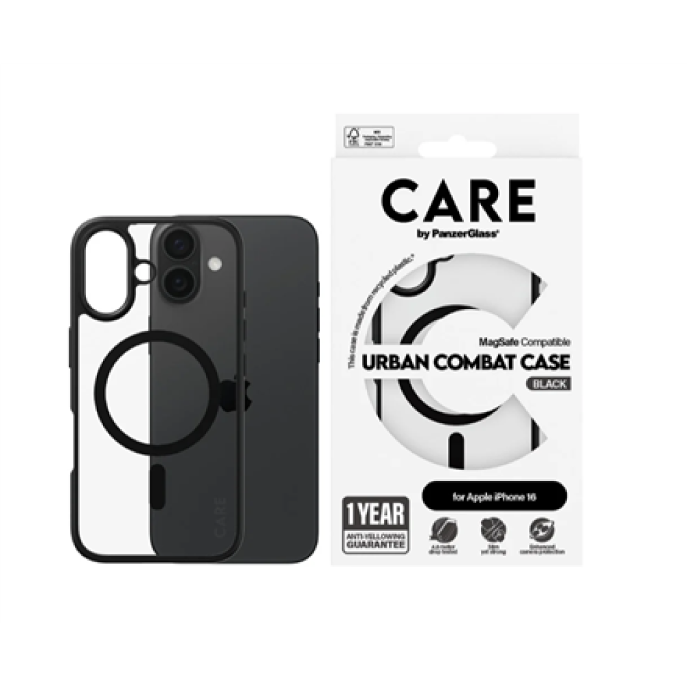 CARE Flagship Case , Back cover , Apple , iPhone 16 , Recycled plastic , Black , MagSafe