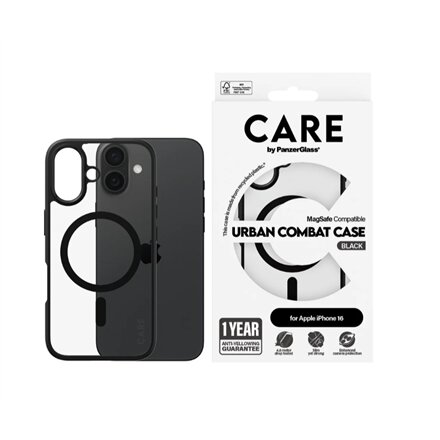 CARE Flagship Case , Back cover , Apple , iPhone 16 , Recycled plastic , Black , MagSafe