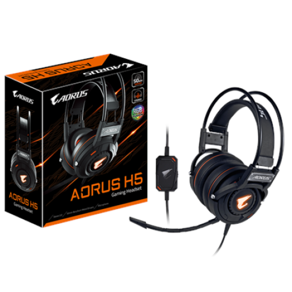 Gigabyte Gaming Headset AORUS H5 3.5 mm, Black, Built-in microphone