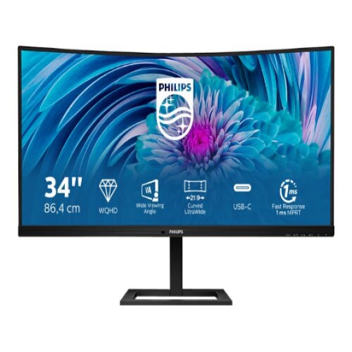 Philips , UltraWide LCD Monitor , 346E2CUAE , 34 , VA , WQHD , 21:9 , 100 Hz , 4 ms , 3440 x 1440 , 300 cd/m² , HDMI ports quantity 1 , Black , Warranty 36 month(s)
