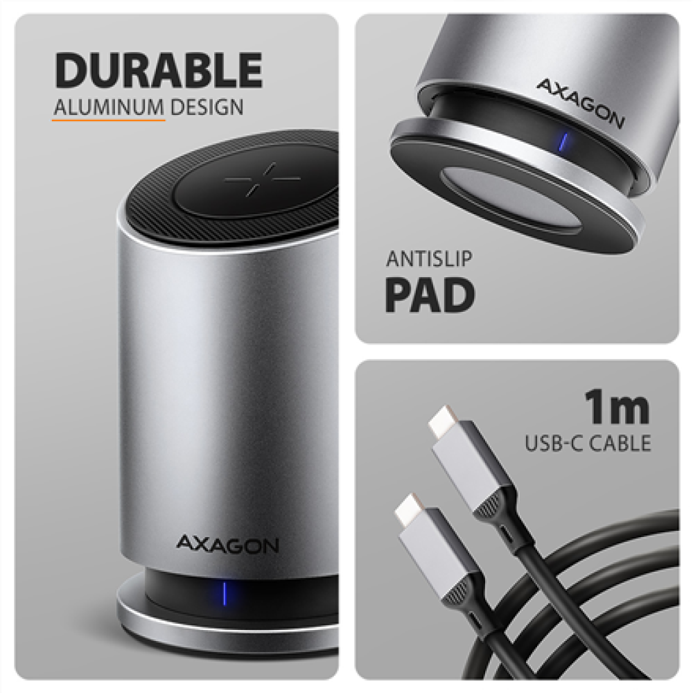 AXAGON USB-C 10Gbps Wireless Charging 9in1 hub , HMC-WL9