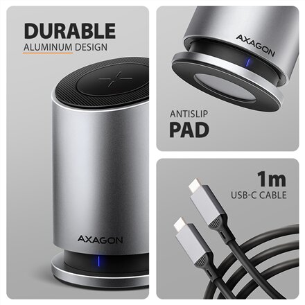 AXAGON USB-C 10Gbps Wireless Charging 9in1 hub , HMC-WL9