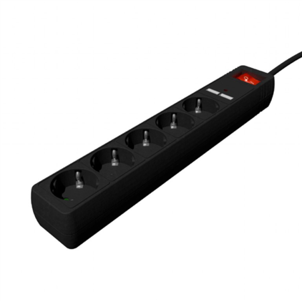 EnerGenie SPG5-U2-5-02 Power strip with USB charger, 5 sockets, 1.5 m, USB 2A, black , EnerGenie