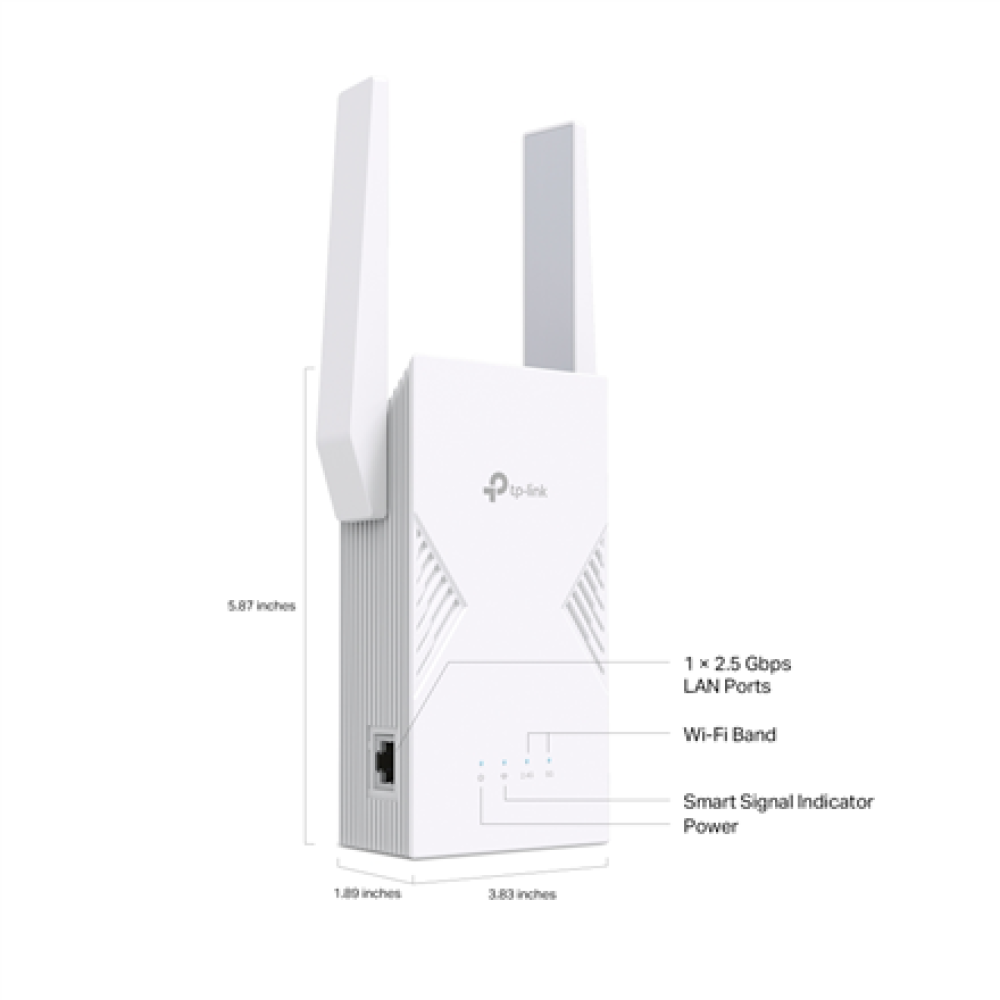 TP-LINK BE3600 Dual-Band Wi-Fi 7 Range Extender , RE235BE , 802.11ax , 688/2882 Mbit/s , Ethernet LAN (RJ-45) ports 1 , MU-MiMO No , no PoE , Antenna type External