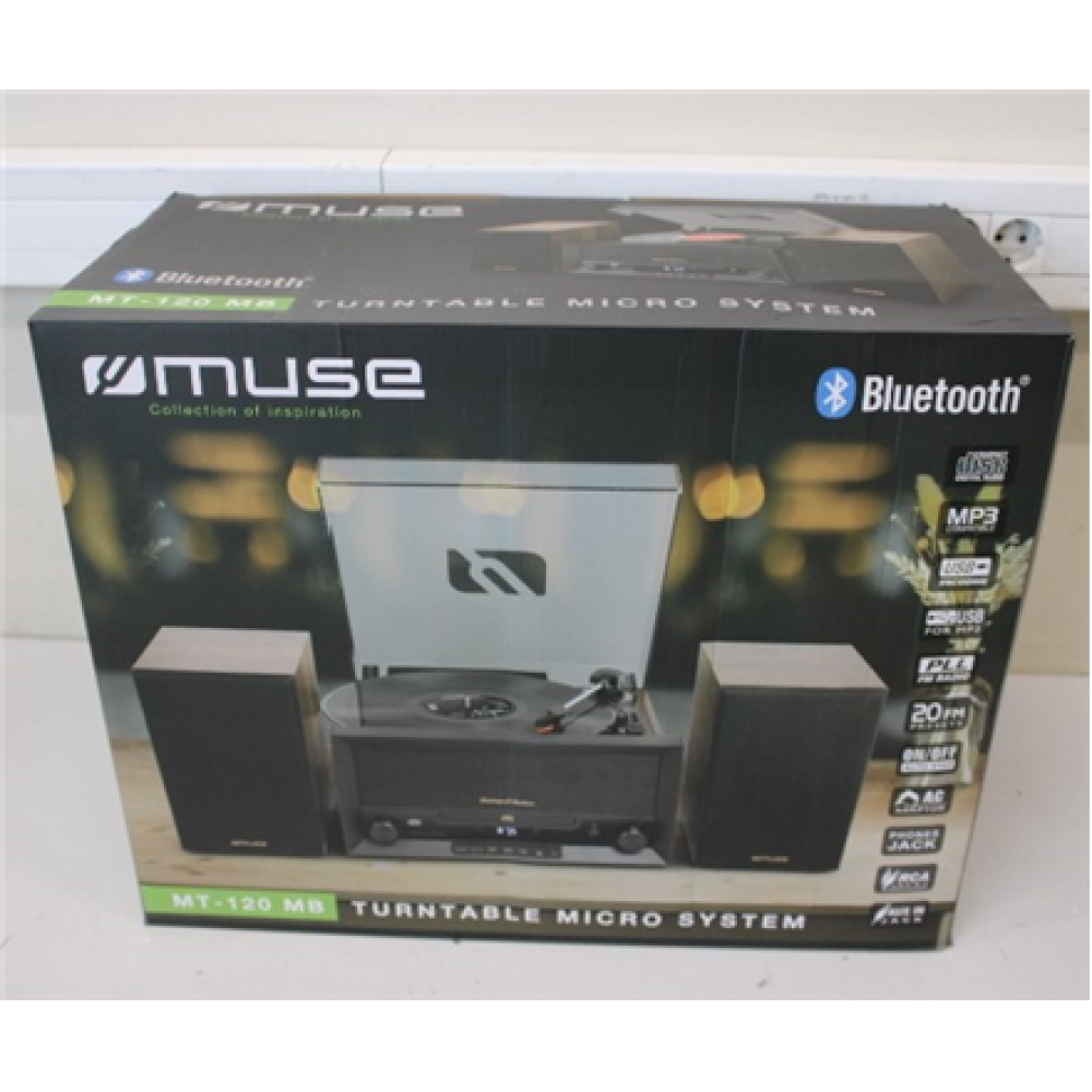 SALE OUT. Muse MT-120MB Turntable Micro System , Muse Turntable Micro System , MT-120MB , Drawer-type CD door , USB port , DAMAGED PACKAGING , AUX in