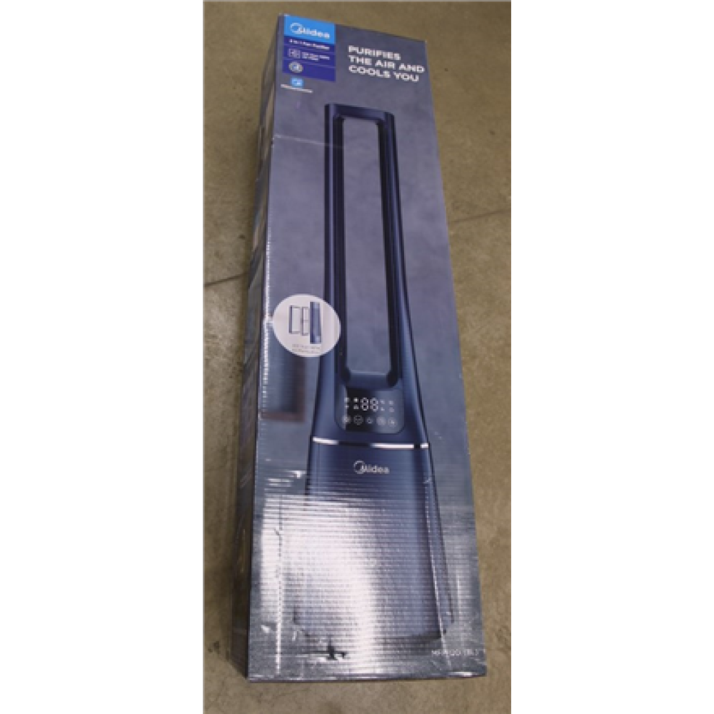 SALE OUT. Midea MFP-120i Bladeless Tower Fan with Air purifier, Remote Control, Dark Blue , Midea , Bladeless Tower Fan with Air purifier , MFP-120i , Stand fan , UNPACKED, MISSING REMOTE CONTROL , Dark Blue , Diameter 15 cm , Number of speeds 10 , Oscill