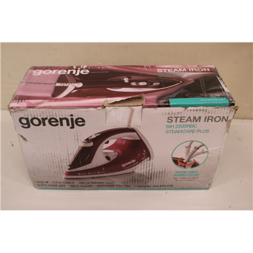 SALE OUT. Gorenje SIH2200RBC Steam iron, Water tank 0,28 L, Continuous steam 30 g/min, Red/White , Gorenje , Steam Iron , SIH2200RBC , Steam Iron , 2200 W , Water tank capacity 280 ml , Continuous steam 30 g/min , Red/White , DAMAGED PACKAGING