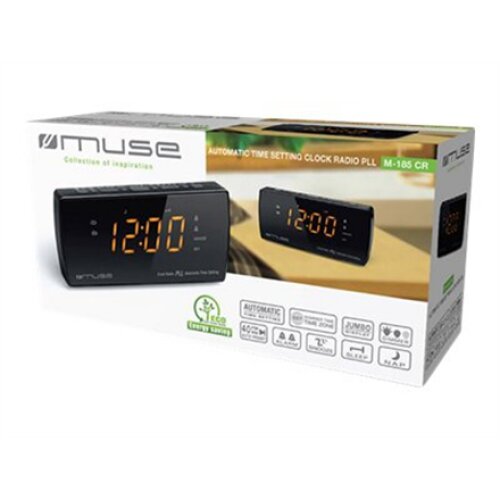 Muse , Dual Alarm Clock radio PLL , M-185CR , AUX in , Black