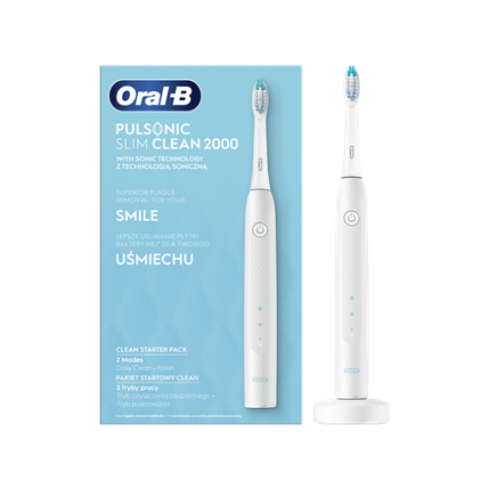 Oral-B Electric Toothbrush Pulsonic 2000 Rechargeable, For adults, Number of brush heads included 1, Number of teeth brushing modes 2, Sonic technology, White