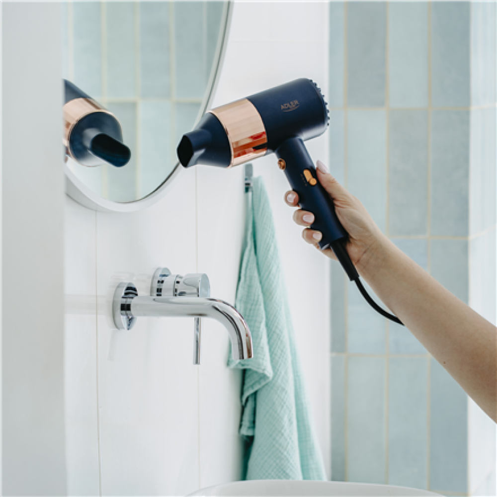 Adler Hair dryer , AD 2280 , 1800 W , Number of temperature settings 3 , Blue/Gold