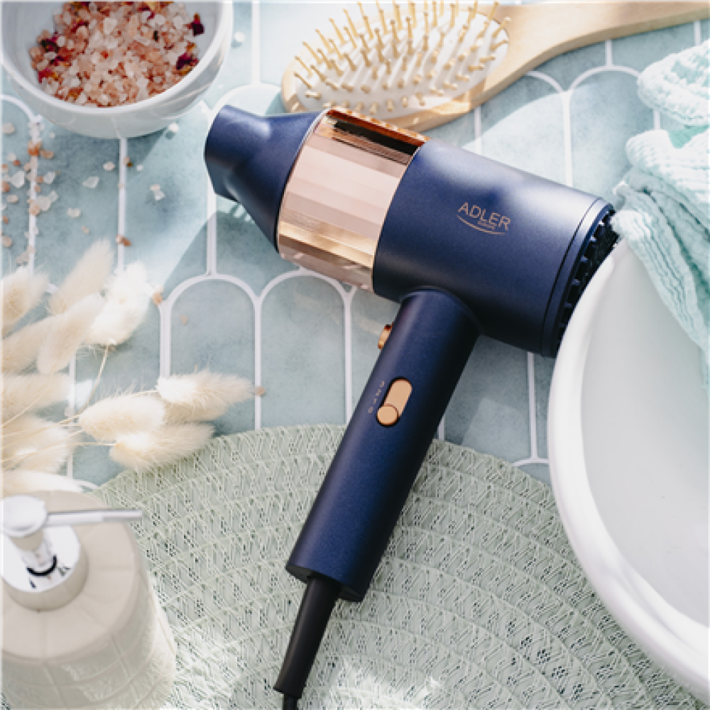 Adler Hair dryer , AD 2280 , 1800 W , Number of temperature settings 3 , Blue/Gold