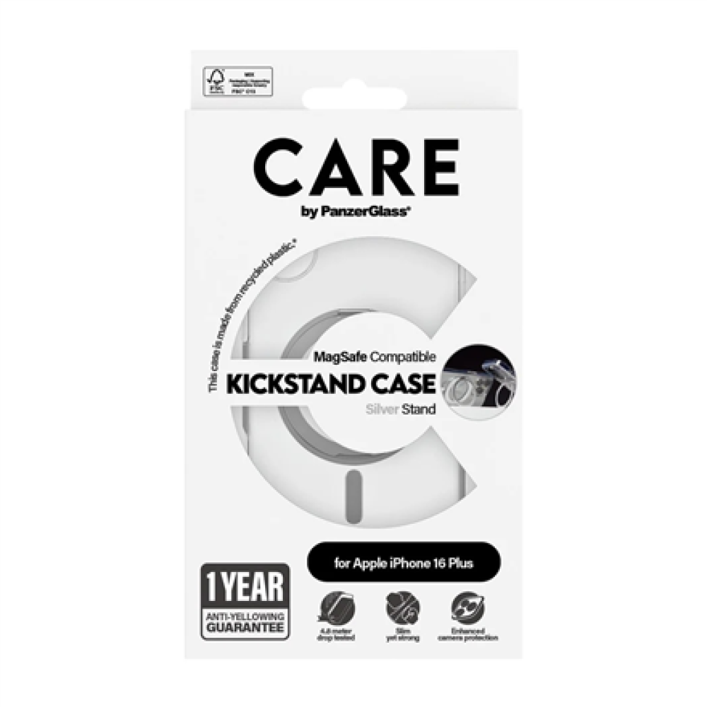 CARE by PanzerGlass Case Feature , Back protection , Apple , iPhone 16 Plus , Recycled plastic , Silver , Kickstand & MagSafe