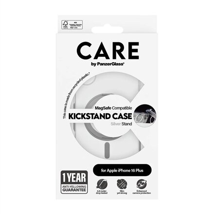 CARE by PanzerGlass Case Feature , Back protection , Apple , iPhone 16 Plus , Recycled plastic , Silver , Kickstand & MagSafe