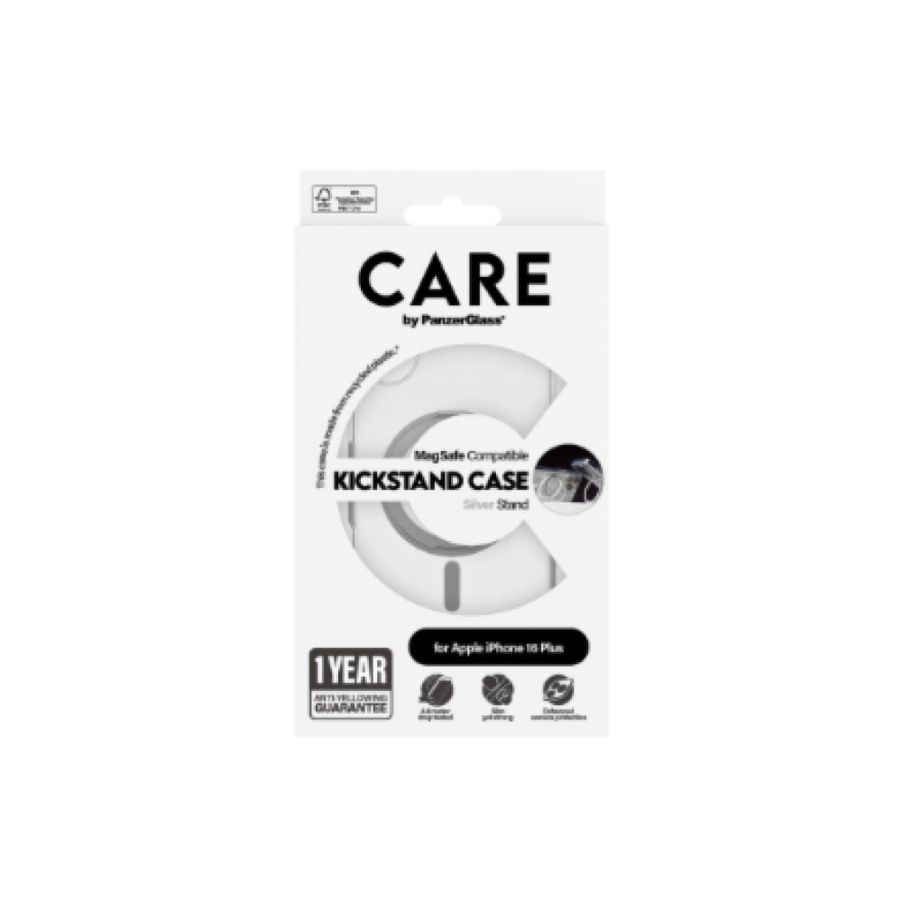 CARE by PanzerGlass Case Feature , Back protection , Apple , iPhone 16 Plus , Recycled plastic , Silver , Kickstand & MagSafe