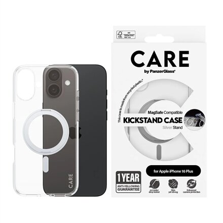 CARE by PanzerGlass Case Feature , Back protection , Apple , iPhone 16 Plus , Recycled plastic , Silver , Kickstand & MagSafe