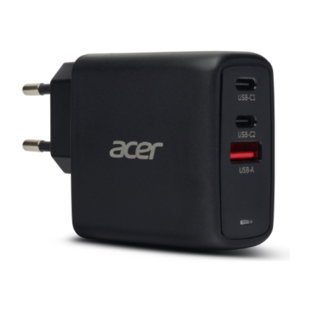 Acer 67W PD GaN Charger, 2 x USB C and 1 x USB A, EU Plug, 100W USB C cable, Retail Pack