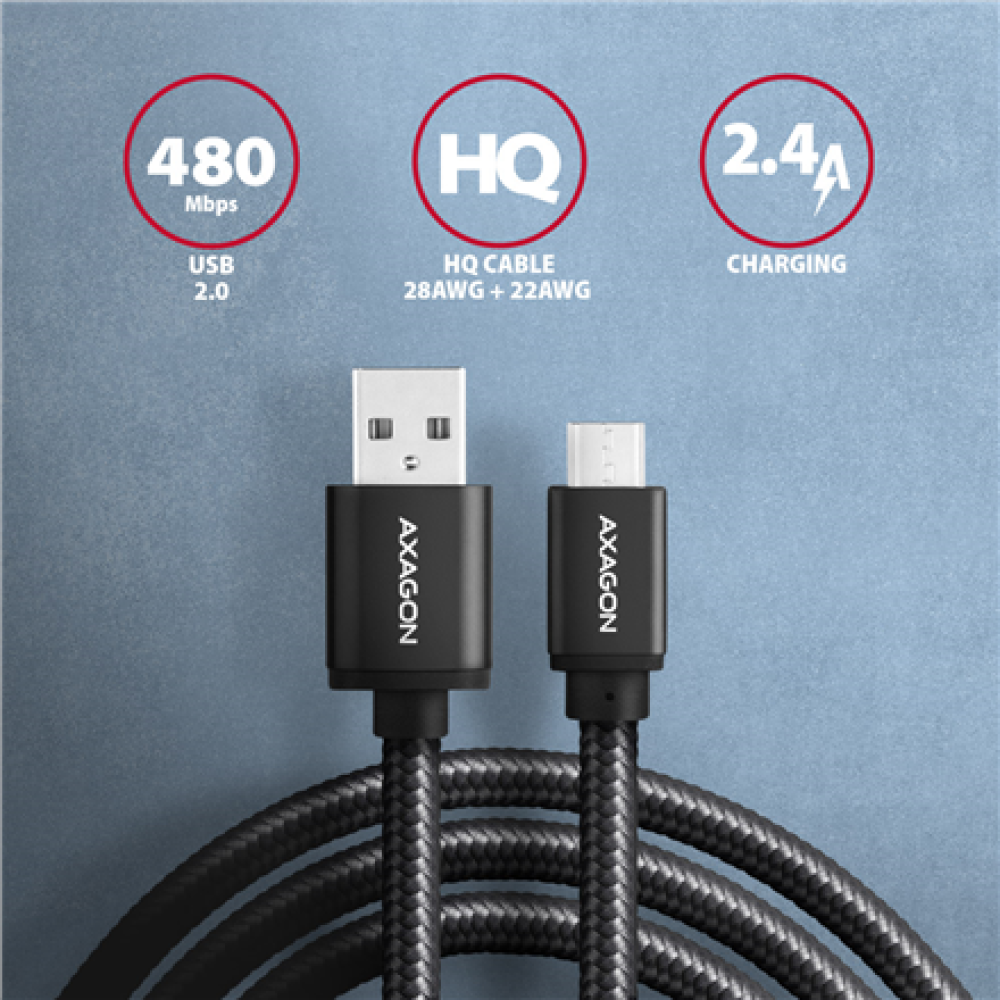 AXAGON Data and charging cable, 1 m , BUMM-AM10AB , USB Type A to USB Type Micro