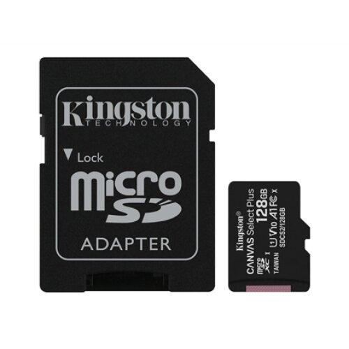 Kingston , Canvas Select Plus , UHS-I , 128 GB , MicroSDXC , Flash memory class 10 , SD Adapter