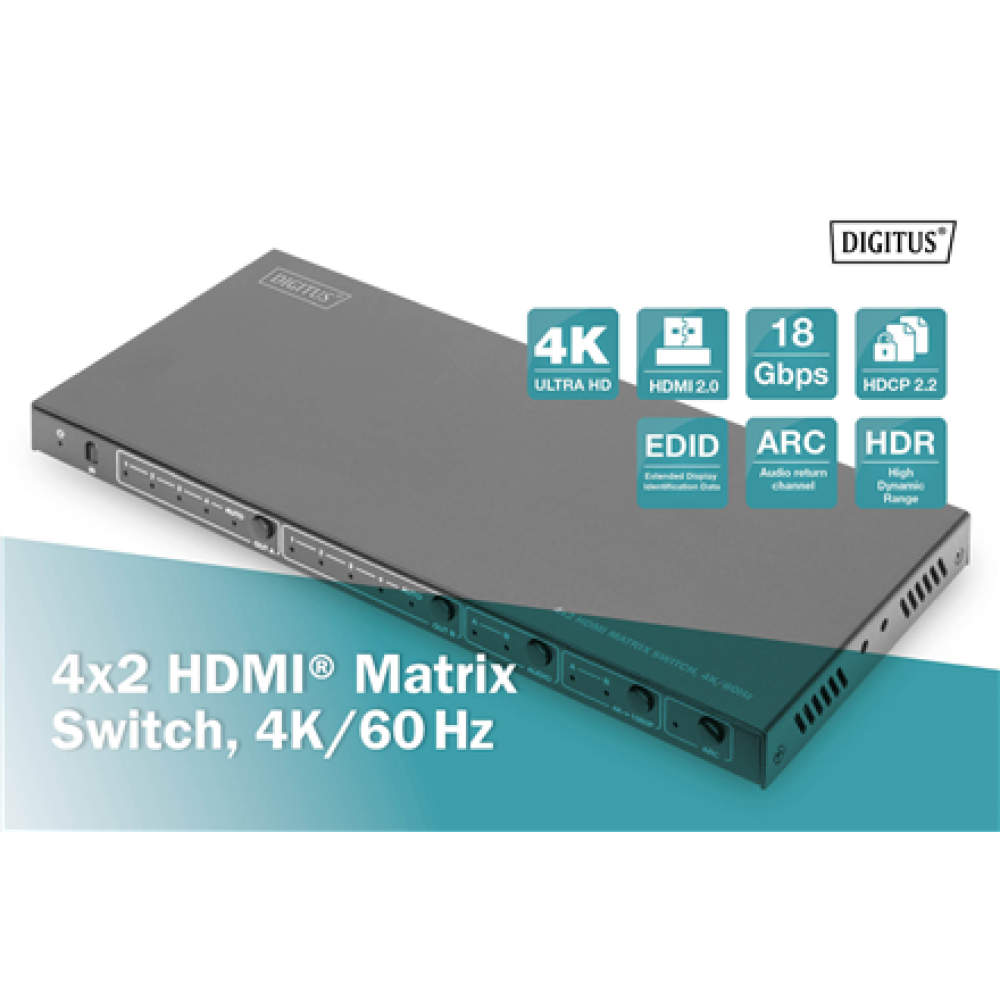 Digitus , 4x2 HDMI Matrix Switch, 4K/60Hz , DS-55509