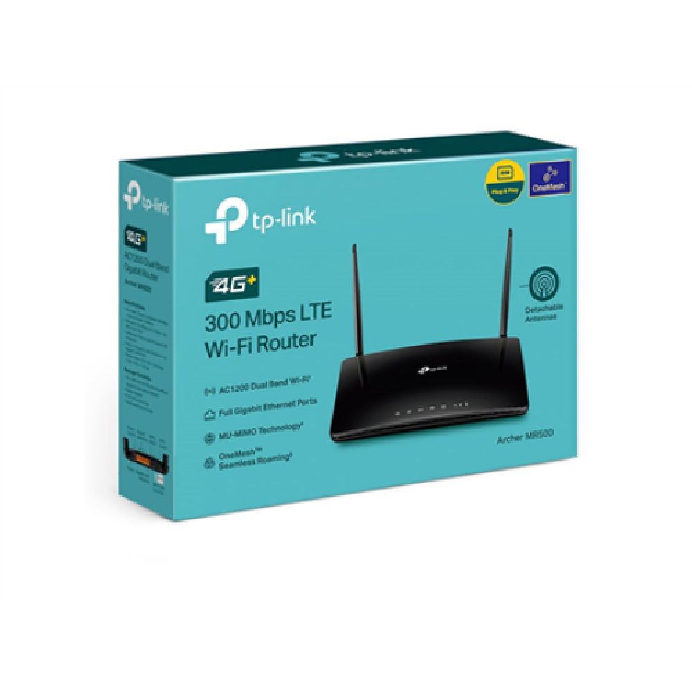 Wireless Dual Band Gigabit Router , Archer MR500 , 802.11ac , 867 Mbit/s , 10/100/1000 Mbit/s , Ethernet LAN (RJ-45) ports 4 , Mesh Support Yes , MU-MiMO Yes , 4G + , Antenna type External antenna x 2 , 24 month(s)