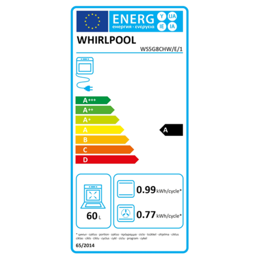 Whirlpool Cooker , WS5G8CHW/E/1 , Hob type Gas , Oven type Electric , White , Width 50 cm , LED , Depth 60 cm , 60 L