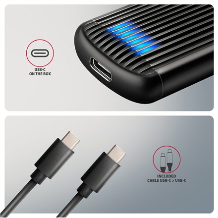 AXAGON USB-C 10Gbps M.2 NVMe SSD Enclosure, Screwless, RIBBED Aluminum , EEM2-SC