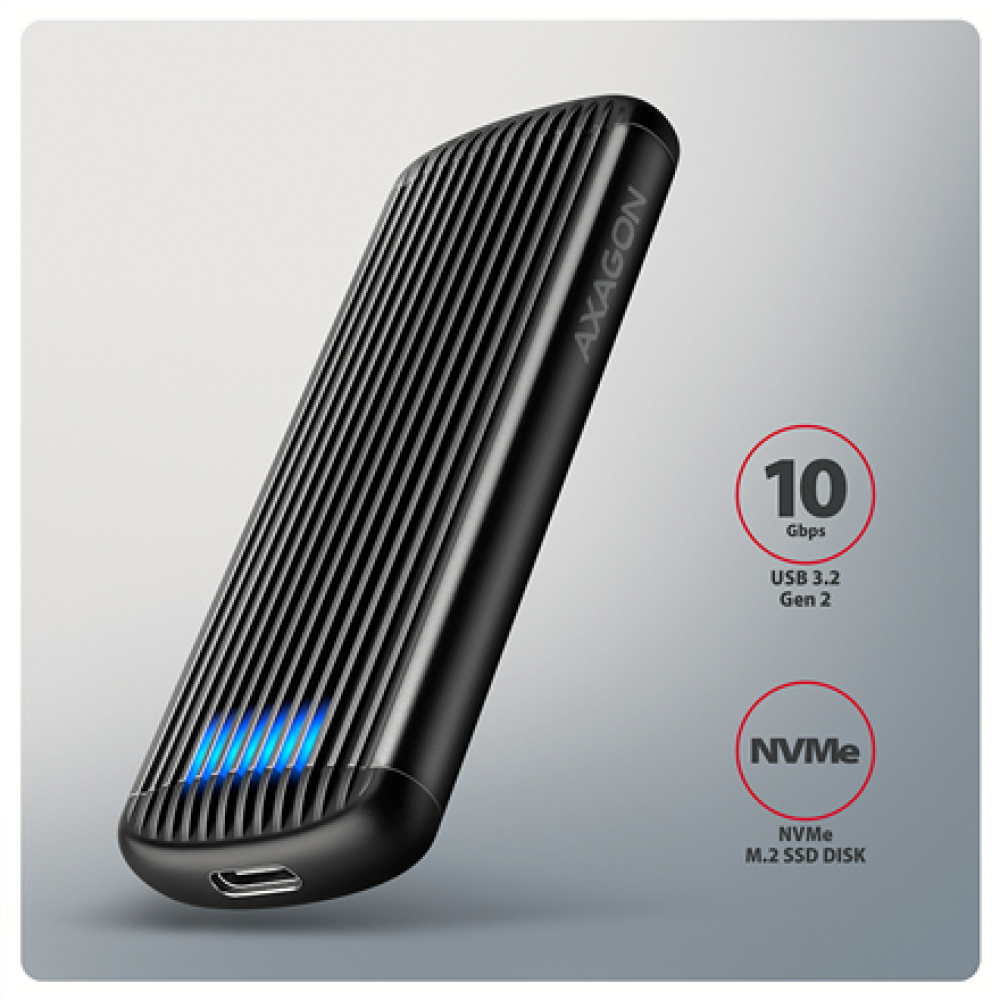 AXAGON USB-C 10Gbps M.2 NVMe SSD Enclosure, Screwless, RIBBED Aluminum , EEM2-SC