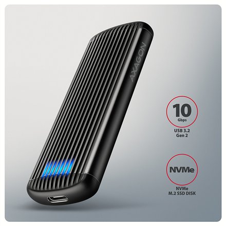 AXAGON USB-C 10Gbps M.2 NVMe SSD Enclosure, Screwless, RIBBED Aluminum , EEM2-SC