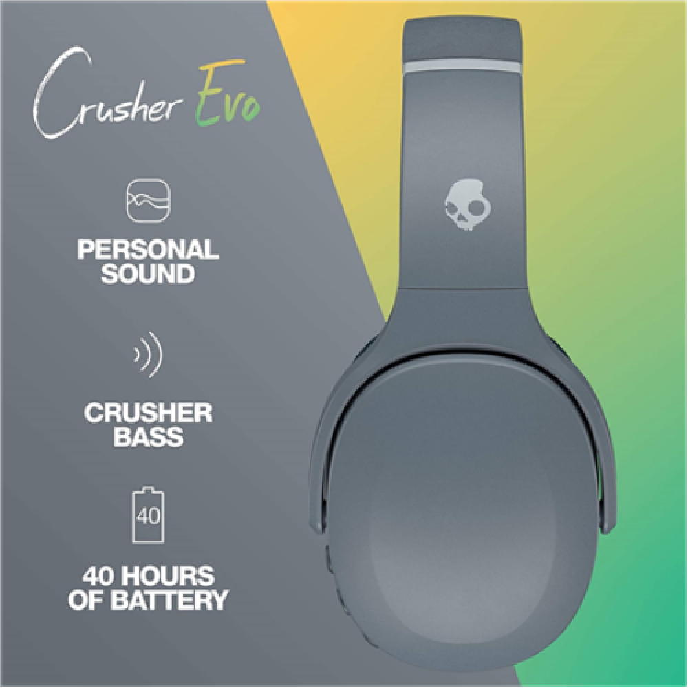Skullcandy , Wireless Headphones , Crusher Evo , Wireless , Over-Ear , Microphone , Wireless , Chill Grey
