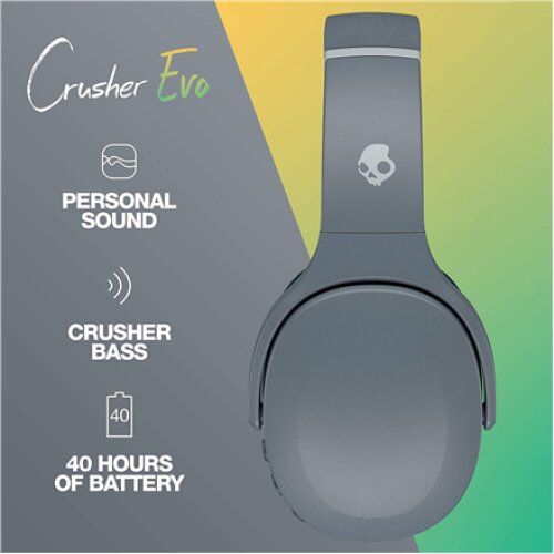 Skullcandy , Wireless Headphones , Crusher Evo , Wireless , Over-Ear , Microphone , Chill Grey