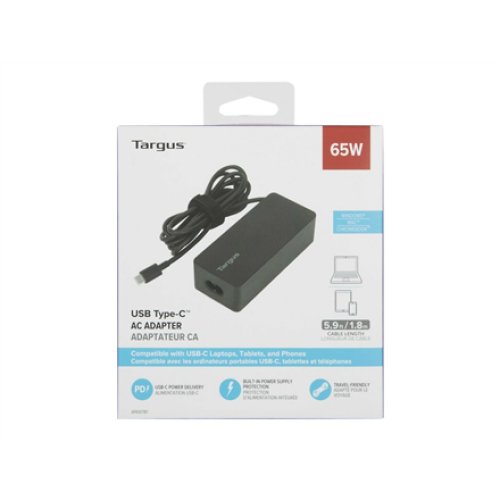 Targus , 65 W USB-C PD Charger - For Laptops or Power Pass-Thru Docks