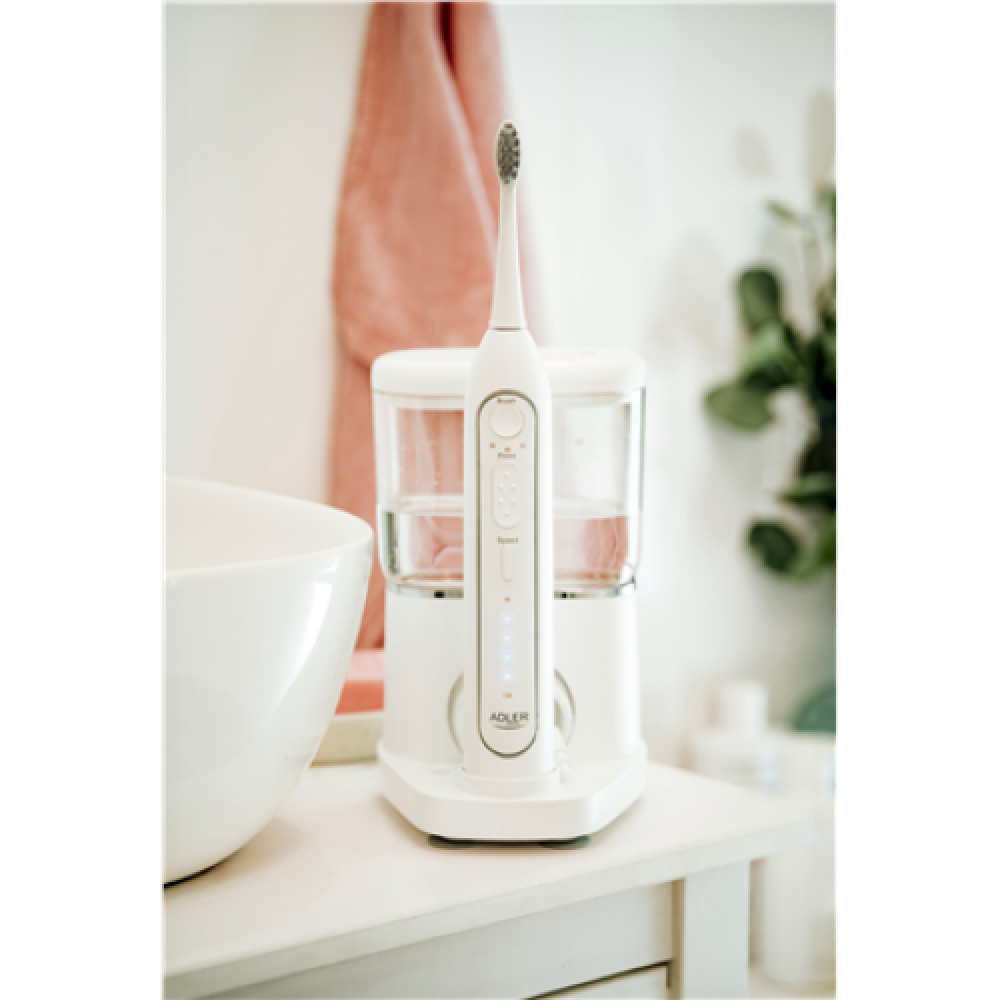 Adler , 2-in-1 Water Flossing Sonic Brush , AD 2180w , Rechargeable , For adults , Number of brush heads included 2 , Number of teeth brushing modes 1 , White