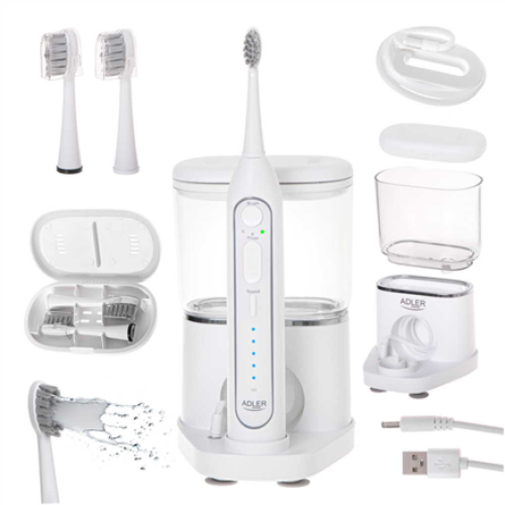 Adler , 2-in-1 Water Flossing Sonic Brush , AD 2180w , Rechargeable , For adults , Number of brush heads included 2 , Number of teeth brushing modes 1 , White