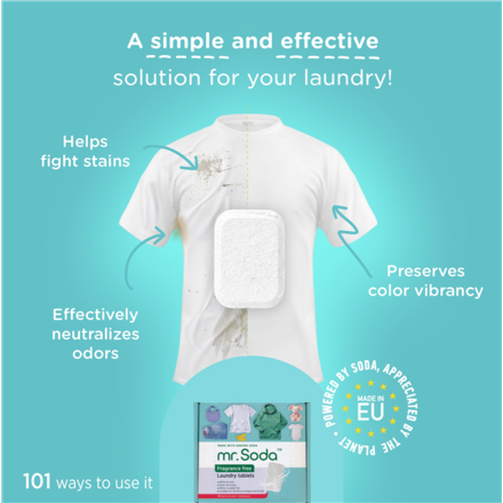 H09 Soda , Laundry tablets FRAGRANCE FREE, 30 pcs x 25 g , mr. Soda