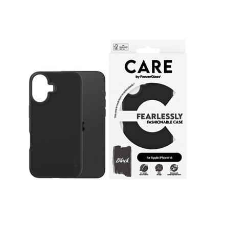 CARE Fashionable Case , Back cover , Apple , iPhone 16 , Recycled plastic , Black