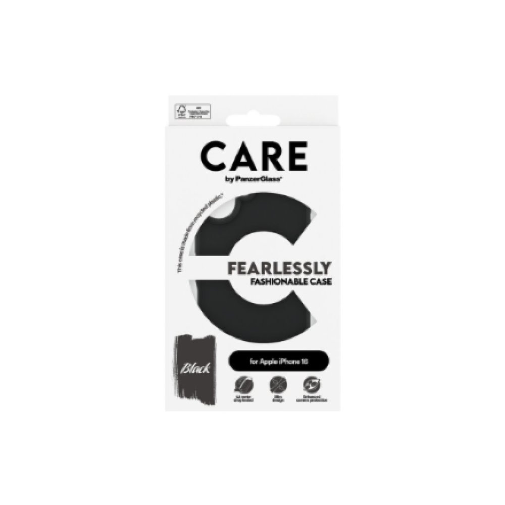 CARE Fashionable Case , Back cover , Apple , iPhone 16 , Recycled plastic , Black